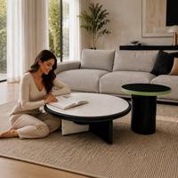 Table basse ronde moderne de luxe en pierre frittée, placage chêne blanc, MDF, pour salon, vente en gros d'usine, personnalisable OEM