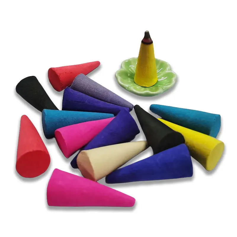 YML gros coloré grande taille cône d'encens air parfum yoga méditation cône d'encens boîte-cadeau avec support en céramique ensemble