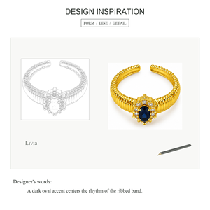 Anillo Ovalado de Zafiro Chapado en Oro de 10K Livia con Engaste Pavé, Anillo Clásico de Compromiso con Gema para Mujer - Product Image 4