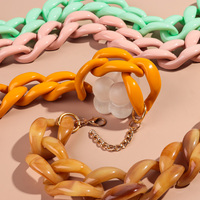 Elegante Collar de Acrílico con Cadena Gruesa de Resina Efecto Mármol de Longitud Personalizable, Joyería Vintage Francesa para Mujer y Hombre