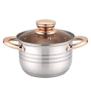 Customized Size Factory Oem Safe Pot Cookware Clear Cooking Pots Camping Pots With Gold Metal Handle