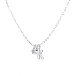 Dylam <b>Initial</b> Necklace Rhodium Plated 925 <b>Silver</b> 5A Zirconia Tiny Letters -K- Monogram <b>Pendant</b> Necklaces for Women - Product Image 1
