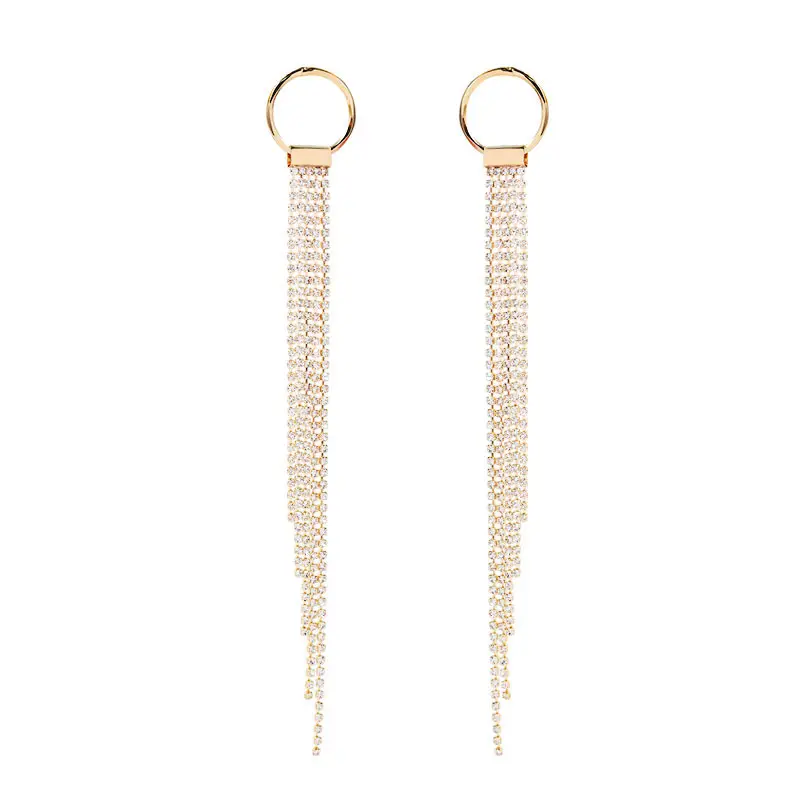 Fashion S925 Real 18K Gold Long Drop Earrings, Pure Gold Plated Long Drop Diamond Earring Women Jewelry