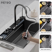 Prix usine multifonction moderne intelligent LED affichage numérique cascade acier inoxydable 304 évier noir éviers de cuisine simples
