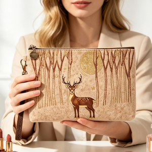 Bolsa de Maquillaje Navideña Estética con Diseño de Ciervo Dorado, Bolsa de Aseo Ecológica de Fieltro para Regalos de Fiesta Navideña, Personalizable - Product Image 3