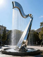 Fontaine décorative d'extérieur en métal, sculpture en acier inoxydable brossé en forme de cube