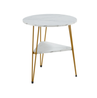 Table basse ronde minimaliste avec surface à motifs en marbre à 2 niveaux élégants pieds en épingle à cheveux en or Table d'extrémité pour salon maison