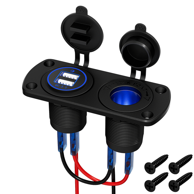 12V 24V Pre-Wired QC3.0 USB Charger Switch Panel with Cigarette Lighter Socket Multi-Function Power Panel for Car Marine RV