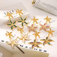 Boucles d'oreilles de luxe en coquille d'ormeau et étoile de mer, plaquées or 18 carats, en acier inoxydable, pour femme, thème océan, accessoires de vacances à la plage