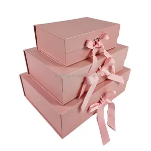 定制磁铁磁性豪华粉色包装折叠纸礼品盒商务