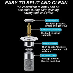 Reemplazo de tapón de fregadero de baño con cesta coladora extraíble de acero inoxidable, filtro desatascador de desagüe emergente para lavabo de baño - Product Image 5