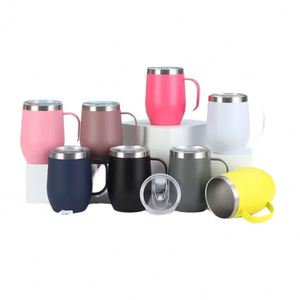 Vaso de Vino de Acero Inoxidable de Doble Pared con Recubrimiento en Polvo, Forma de Huevo, 12 oz, para Leche, Café, Bebidas, con Asa, en Oferta - Product Image 1