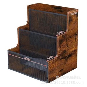 Soporte de Madera para Discos de Vinilo, Combinación de Hierro y Madera, Estante para CD, Estante Escalonado, Caja de Almacenamiento de Escritorio - Product Image 4