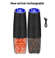 Ensemble de moulin à sel et à poivre électrique rechargeable par gravité pot à épices en métal avec support de lumière bleue moulin à poivre noir