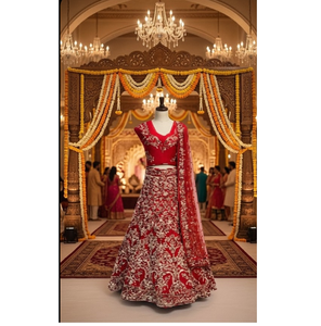 Crimson Heritage <b>Lehenga</b> Set for <b>Women</b> Wedding Party Wear Ethnic Outfit with Dupatta Traditional Designer Style - Product Image 1