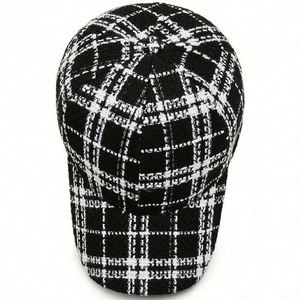 Autumn and Winter Female <b>Black</b> and White Check Tweed <b>Cap</b> 6 Panel Hat Fashion Women Hat Lady Sports <b>Caps</b> <b>Baseball</b> <b>Cap</b> - Product Image 2