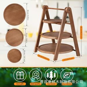 Cross-border wooden tray three-tier fruit cake <b>plate</b> storage <b>rack</b> solid wood multi-layer tray display <b>rack</b> - Product Image 5