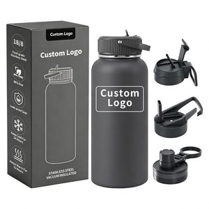 Bouteilles d'eau isothermes en acier inoxydable à double paroi avec revêtement poudré de 32 oz, avec logo personnalisé, couvercle à mousqueton pour les voyages - Product Image 3