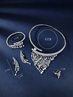 Ensemble de bijoux de luxe pour mariage et fiançailles, plaqué rhodium, zircon, laiton, collier, boucles d'oreilles et bague classiques en trio