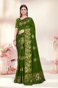 Fancy Silk Green <b>Saree</b> Latest Design <b>Saree</b> Green And <b>Golden</b> Pallu Silk <b>Saree</b> For Wedding And Festival Wear Women - Product Image 6