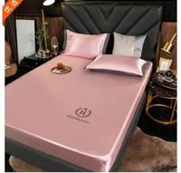 Parure de lit 4 pièces en soie glacée rafraîchissante style Hilton 5 étoiles, luxe satiné, housse de couette, drap plat et taies d'oreiller, idéale pour l'été
