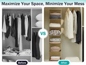 Portable 6-<b>Shelf</b> Hanging Closet Organizer Collapsible Storage with <b>Hook</b> for Wardrobe Clothing Storage - Product Image 2
