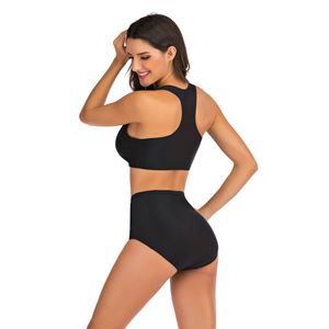 <span class=keywords><strong>Costume</strong></span> da bagno bikini da donna personalizzato <span class=keywords><strong>nero</strong></span> a tinta unita, 2 pezzi: top corto a canotta con <span class=keywords><strong>reggiseno</strong></span> e slip a vita alta con decorazioni a cerniera - Product Image 5