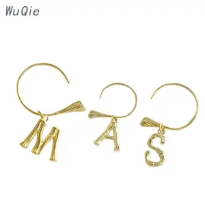 Wuqie-pendientes de aro de diseño a la moda para mujer, colgante de plata de ley con abalorio chapado en oro, aretes con letras para mujer 2020