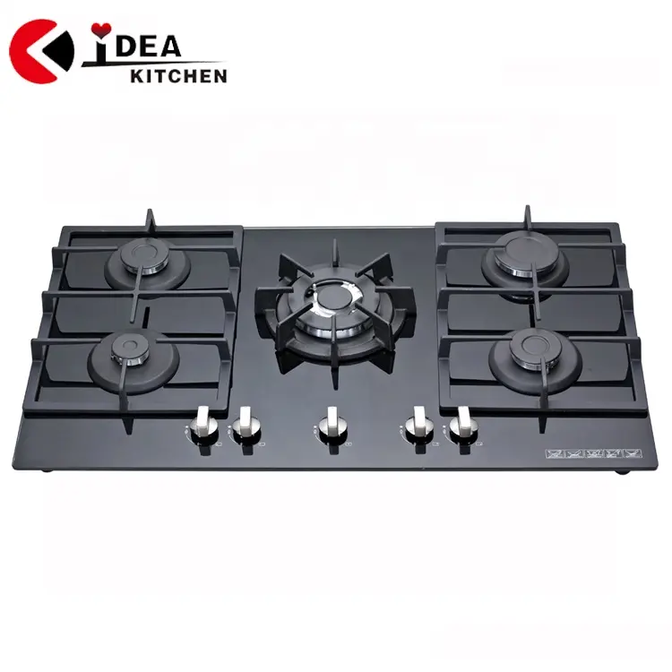 Appareil ménager 5 brûleurs cuisinière à gaz en verre/cuisinière à gaz/cuisinière à gaz 86cm