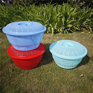 Cesta de plástico para almacenar verduras con tapa, a prueba de insectos, con drenaje, para uso en la cocina, tamaño redondo L - Product Image 4