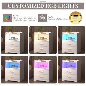1 Piece Charging Wood Night Stand Dresser Set <strong>White</strong> Drawer <strong>Bedside</strong> Quality 2 Drawers Nightstand Table With Led Lights and Outlet - Product Image 3