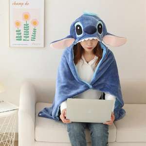 Cartoon Cute <strong>Stitch</strong> Homebody All-In-One Shawl <strong>Hooded</strong> Cloak <strong>Blanket</strong> Cape Hat Gloves for Men Women Woven Wearable <strong>Blankets</strong> - Product Image 2