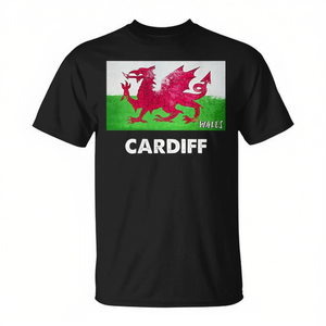 T-shirt promotionnel noir unisexe pour adulte avec drapeau du Pays de Gal de Cardiff - Product Image 2
