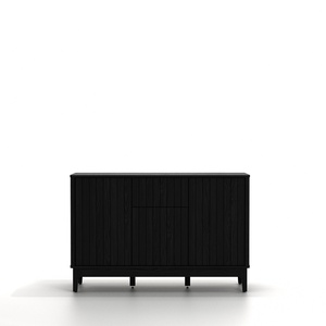 Buffet moderne noir côtelé avec rangement à ouverture par pression pour salon et salle à manger - Product Image 1