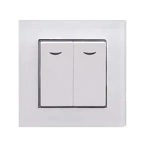 Honyar EU Standard White Tempered Glass Panel 10A 2 Gang Modern Luxury Wall Switch with LED Light