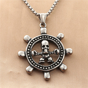 yunnique Stainless Steel <b>Ship</b> <b>Wheel</b> Skull Pendant Necklace Men's Retro Fashion Jewelry 190187 - Product Image 1