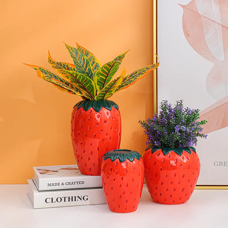 Vaso in ceramica alla fragola INS Pot Home Flower Ware Craft Nordic Living Room, camera da letto, studio decorazione creativa