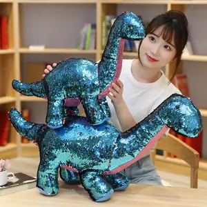 Oem/Odm Ruimte X Astronaut Omkeerbare Glanzende Blauwe Pailletten Draak Dinosaurus Knuffels Knuffels Voor Jongens Verjaardagscadeaus