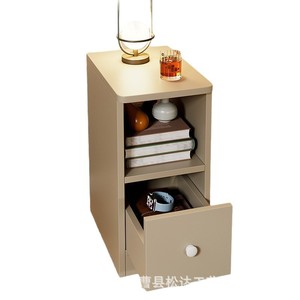 Wooden bedside table, modern minimalist style, home <b>bedroom</b> <b>storage</b> shelf, floor-standing double-layer pull-out <b>storage</b> <b>cabinet</b> - Product Image 5