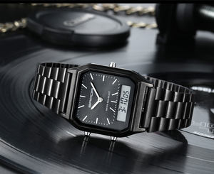 Reloj de Pareja SANDA 747 Cuadrado de Cuarzo Digital, Estilo Ejecutivo, Cristal Resistente al Agua, Correa de Acero Inoxidable, Casual y Moderno - Product Image 2