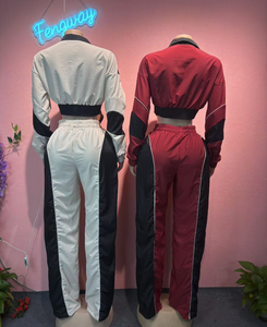 Lente Nieuwe Mode Tweedelige Set Voor Dames Kleurblok Jack Met Lange Mouwen En Skinny Leggings Trainingspak Voor Dames - Product Image 2