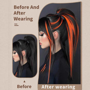 Extensions de cheveux Maiqi 60 cm, lisses, orange, résistantes à la chaleur, style crochet d'oreille, légères et sans couture - Product Image 5