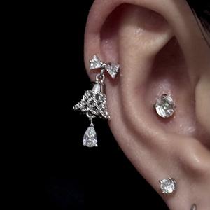 Exquisite S925 <b>Sterling</b> <b>Silver</b> Bow Lace Bell Water Droplet <b>Earrings</b> for <b>Women</b> Gold Jewelry with Niche Christmas Atmosphere - Product Image 1