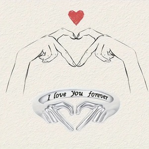 Anillo Abierto de Aleación en Forma de Corazón con la Frase 'Te Amo para Siempre', Anillo de Pareja en Oro y Plata, Joyería de Aniversario, Anillos de Moda Unisex - Product Image 3