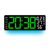 Horloge murale de salon au design moderne de 17,3 pouces, horloge électronique multifonctionnelle à LED lumineuse, affichage de la date, phase lunaire
