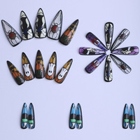 Nouvelles Ongles Autocollants en Forme de Goutte d'Eau Style Européen et Américain, Très Vendus, pour Halloween, Citrouille, Fleur, Araignée