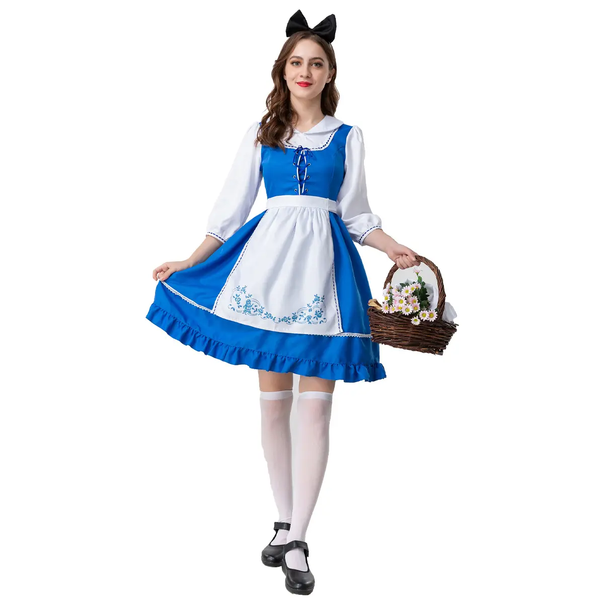 हेलोवीन ऐलिस वयस्क नौकरानी कॉस्टयूम ब्लू नौकरानी बियर त्योहार पोशाक मध्यकालीन समय के लिए