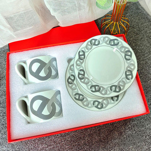 Best Selling European Luxury Grey and Colorful Runway Pattern Dining Room Set Bone China <b>Cup</b> & <b>Saucer</b> - Product Image 4