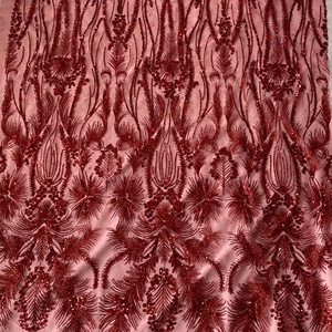 Tela <span class=keywords><strong>de</strong></span> Encaje con Lentejuelas Rojas, Tela <span class=keywords><strong>de</strong></span> Tul Francés Brillante con Lentejuelas y Brillo para Vestido <span class=keywords><strong>de</strong></span> <span class=keywords><strong>Noche</strong></span> - Product Image 1