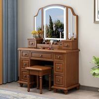 Nouvelle coiffeuse contemporaine en bois massif avec miroir LED, écologique et durable, avec rangement pour chambre d'hôtel